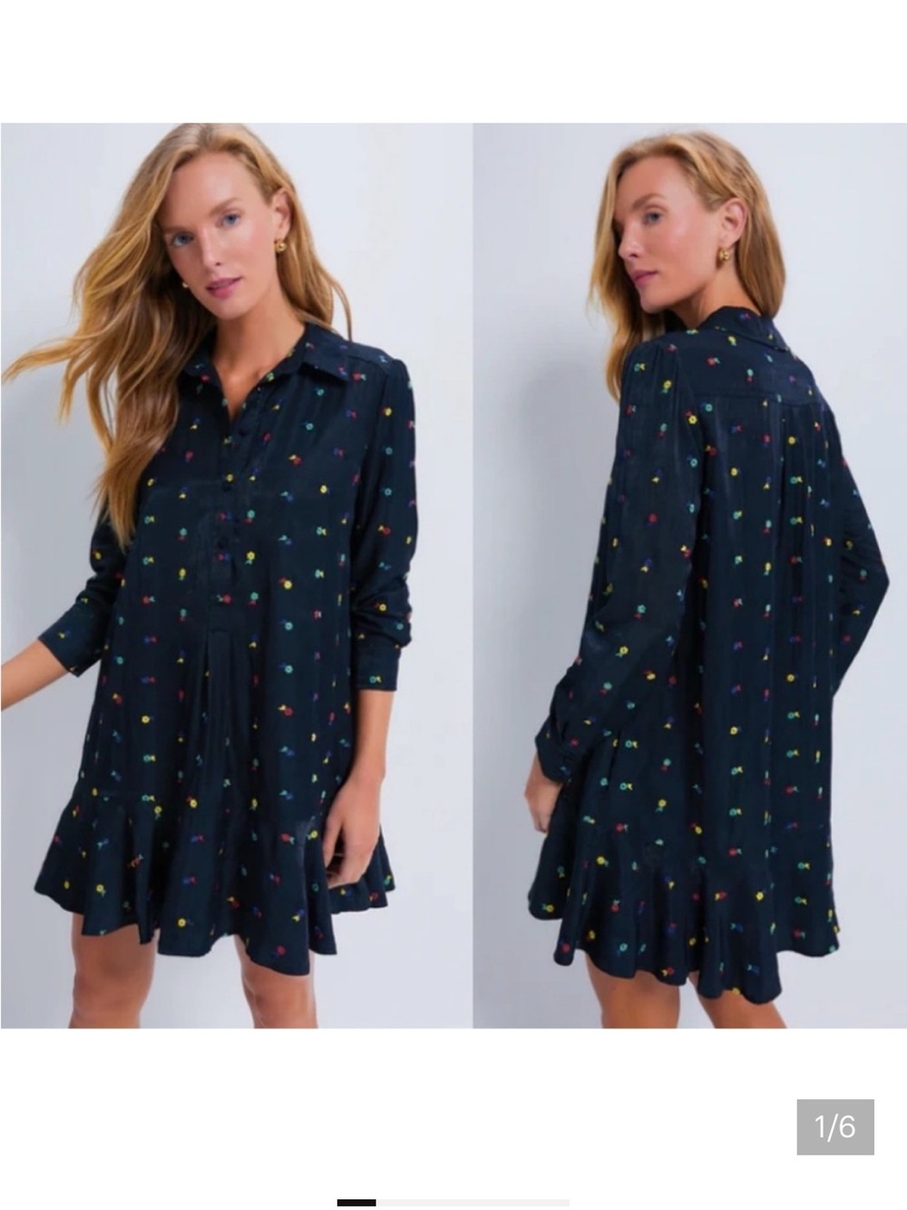 Tuckernuck Dark Navy Dress with Multicolor Embroidered Accents L